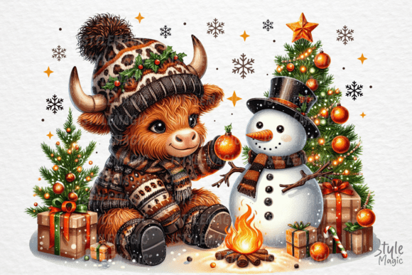 Download Christmas Cute Snowman Highland Cow PNG - Christmas Collection